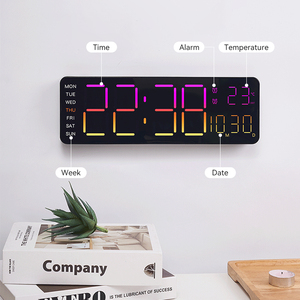 Horloge murale LED numérique électronique chinoise grand format, modèle moderne, avec éclairage RGB nocturne, pour salon - Product Image 2