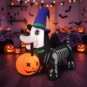 Décorations gonflables d'Halloween de 1,5 m pour l'extérieur : Chien cueillant une citrouille, décoration de jardin gonflable avec LED intégrées - Product Image 1