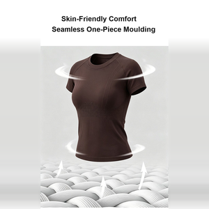 T-shirt da allenamento da <span class=keywords><strong>donna</strong></span> a girocollo a maniche corte, vestibilità slim, ad asciugatura rapida, traspirante, fresca al tatto, leggera, taglie S-XL, Private Label OEM - Product Image 2