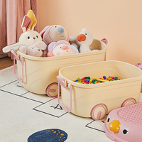 4 Roues Poulies Animal Canard Sceau Forme Bloc Coloré Enfants Jouets Couvercle Boîte de Rangement Bacs Plastique PP Organisateur Rose