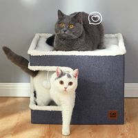 Maison pour chat pliable en forme de cube 41x41x35cm avec griffoir, tissu confortable, lit pour animaux de compagnie toute saison pour chats d'intérieur et petits chiens