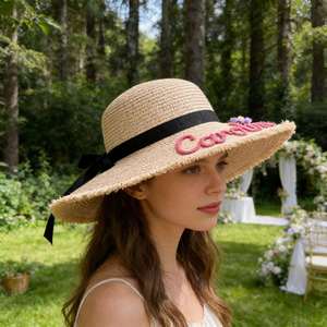 Personalized Embroidered Beach <b>Hat</b>, Custom Outdoor Floppy Sun <b>Hat</b>, Bridesmaid <b>Wedding</b> Favors, Summer Vacation Travel Straw Cap - Product Image 5