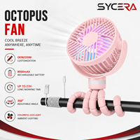 Ventilateur pieuvre flexible sur trépied, rechargeable 8000 mAh, autonomie 27h, veilleuse LED d'ambiance pour poussette, berceau, siège auto, bureau, maison
