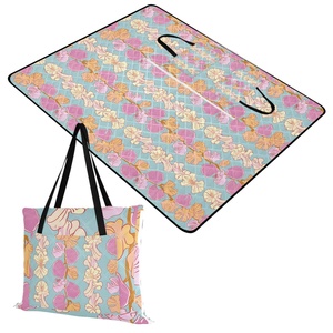 Outdoor Foldable Hawaiian Puakenikeni Print Waterproof Camping <b>Large</b> Size Picnic <b>Mat</b> with Handle Bag - Product Image 2