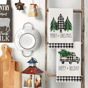 Toalla de té con estampado de cuadros navideños, diseño de árbol de camión para cocina, toalla de mano para limpiar platos - Product Image 1