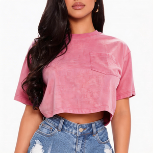 T-shirt da Donna Personalizzabile a Manica Corta Girocollo 100% Cotone Basic Crop Top Semplice per Donna - Product Image 1