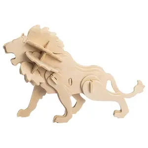 OEM ODM Custom LOGO Creative Products 2023 Diy Assembly 3D Wooden Lion Puzzle Gift Items Promotional Toys