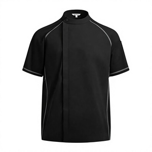 Chaqueta de Chef Negra de Manga Corta para Hombre, Poliéster Tejido, Cierre de Botones, Uniforme para Camareros, Uso en Restaurantes y Bares - Product Image 1