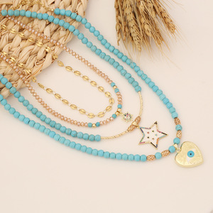 Nouveau collier pendentif étoile à cinq branches et coeur bohème à la mode cristal octagramme bijoux en acier inoxydable - Product Image 1