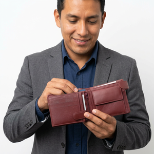 Cartera de cuero de grano completo OEM personalizada bicolor, cartera de diseño superventas, duradera para uso diario para hombres - Product Image 3