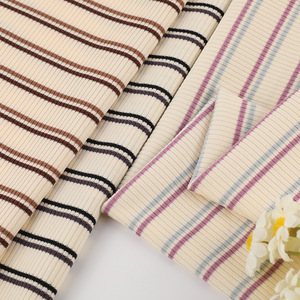 Tela de punto acanalado teñida con hilo TR, tejido de punto acanalado entrelazado con rayas, viscosa de color neón, textil de punto para ropa de moda. - Product Image 4