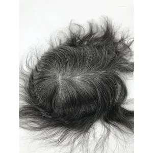 Pièces de cheveux humains gris sel et poivre, cheveux humains, super fins, doux, dentelle suisse, système intégré pour cheveux clairsemés, chauve, hommes