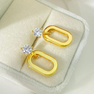 Bijoux de mode personnalisés, boucles d'oreilles pendantes plaquées or 18 carats, forme géométrique, boucles d'oreilles à clous en zircon pour femmes - Product Image 5