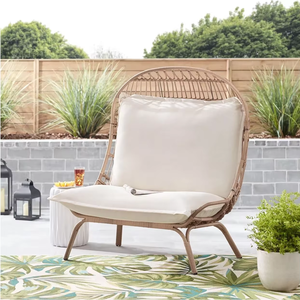 Fauteuil œuf moderne en fer et rotin tressé pour extérieur, extra large avec support – Idéal pour jardin, véranda, <span class=keywords><strong>piscine</strong></span>, intérieur et extérieur - Product Image 3