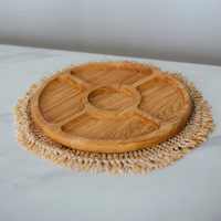 Assiette à collation ronde en chêne avec support Plateau de service en bois avec 3/5 compartiments Planche à charcuterie rustique Cadeau de cuisine fait main