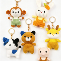 Porte-clés miniature fait main en crochet, figurines animales mignonnes tricotées : Lapin, Ours, Chat, Cochon, Singe, Souris, Abeille, Cheval, Teckel, Chien – Breloque de sac