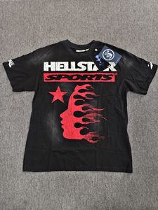 เสื้อยืดผู้ชายสไตล์ยุโรปอเมริกันแนวสตรีท ลาย Hell Star ลุคเรโทร ซักฟอกทำสีซีด แบรนด์แฟชั่นชั้นนำ แขนสั้น ผ้าฝ้าย - Product Image 2