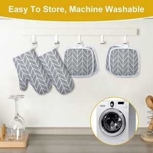 Wholesale Geometry Pattern Linen Oven Mitts Heat Resistant Kitchen Cooking Gloves Microwave BBQ Pot Holder Kitchen Oven Gloves - Product Image 2