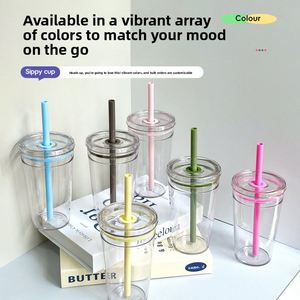 New High Appearance Milk Tea Small Blue Bottle Plastic <b>Cup</b> Pink Cute <b>Hello</b> <b>Kitty</b> Straw <b>Cup</b> Large Capacity Portable Water <b>Cup</b> - Product Image 2