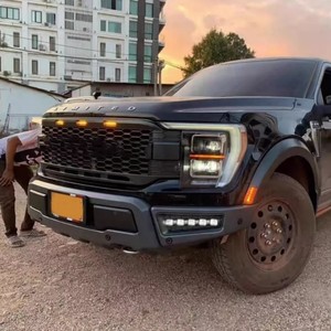 Barre avant avec lumière pour <span class=keywords><strong>Ford</strong></span> F150 <span class=keywords><strong>Raptor</strong></span> <span class=keywords><strong>2022</strong></span> Musixia pare-chocs avant en acier <span class=keywords><strong>noir</strong></span> 4x4 pick-up tout-terrain avec pièces de support de treuil - Product Image 4