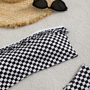 ชุดบิกินี่มินิสำหรับผู้หญิง ชุดว่ายน้ำลำลองสองชิ้น ลายพิมพ์สีน้ำตาล ชุดว่ายน้ำแบบดันทรง - Product Image 2