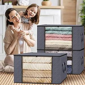 Grandes boîtes <span class=keywords><strong>de</strong></span> <span class=keywords><strong>rangement</strong></span> rectangulaires avec poignées durables, grises, <span class=keywords><strong>pour</strong></span> vêtements, couettes, literie, oreillers, sacs <span class=keywords><strong>de</strong></span> <span class=keywords><strong>rangement</strong></span> <span class=keywords><strong>pour</strong></span> déménagement - Product Image 5