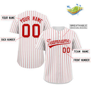 Maglia da Baseball Personalizzata Bianca con Strisce Rosse, Autentica e alla Moda - Product Image 2