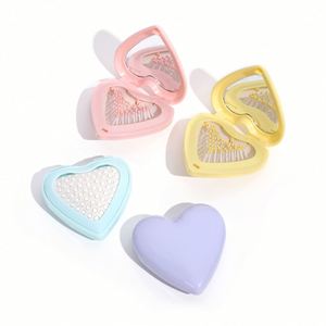 Customized Logo Printed Pocket <b>Compact</b> Folding Brush with <b>Mirror</b> Heart Foldable Hair Brush Keychain Promotional Cute Bag Charm - Product Image 2