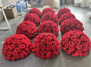 باقة زهور حريرية اصطناعية من الهيدرانجيا ، طاولة زفاف ، قطعة مركزية من الوردة الحمراء - Product Image 5