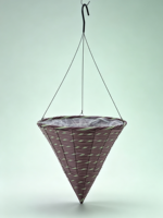 Panier suspendu en ciment sculpté à la main, forme cône, violet, marron, vert, avec doublure en plastique et supports métalliques, pour extérieur, maison, jardin, fleurs