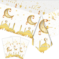 Nappe blanche et noire Ramadan Mubarak, nappe en plastique jetable, nappe de fête pour l'Aïd al-Fitr, décoration pour l'Aïd Mubarak