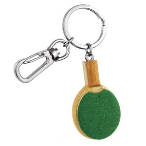 Portachiavi in legno per ping pong con anello in metallo e moschettone per chiavi e borsa - Product Image 1