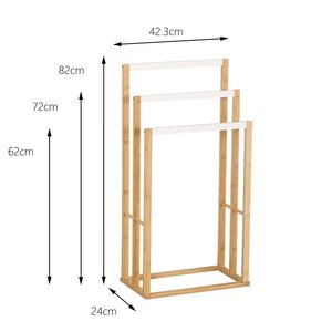 Portasciugamani e Appendiabiti Multifunzionale in Bambù a 3 Ripiani Pieghevole, Supporto da Terra Moderno e Portatile - Product Image 2
