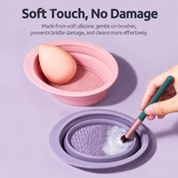 1 pièce Bol de nettoyage pliable en silicone pour pinceaux de maquillage et éponges de beauté texturées, outil de lavage portable pour usage quotidien, voyage et domestique