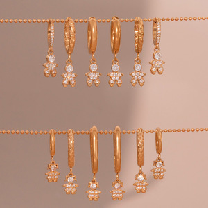 Acier inoxydable, étanche, plaqué or 18K PVD, boucles d'oreilles mystérieuses et exquises Little <span class=keywords><strong>Prince</strong></span> avec diamants - Product Image 2