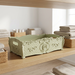 <b>Vintage</b> Decorative Office Tissue <b>Box</b> Napkin Holder Rectangular Storage Organizer Floral Carved Lid Multifunction - Product Image 5