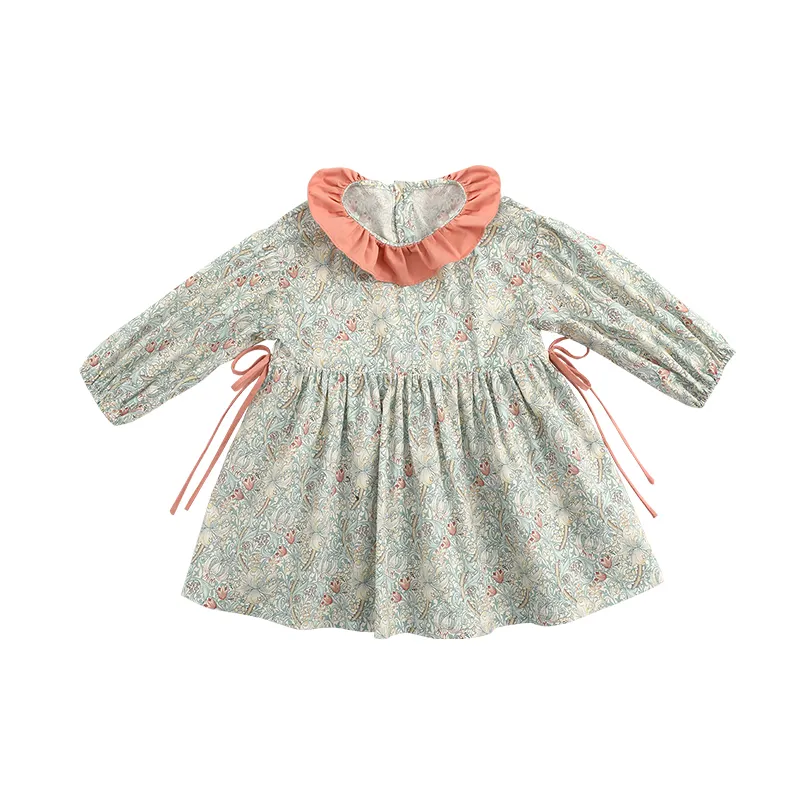 Boutique Dresses Korean Style Kids Sweet Boutique 100% Cotton Dress Flower Pattern Girls Spring Lovely Dress