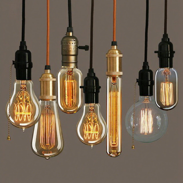 25W 40W 60W Incandescent Retro Glass A19 ST64 G80 G125 T45 T30 Brass Base Edison Bulb