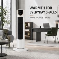 Radiateur électrique tour blanc et mince, télécommandé, avec large distribution de chaleur et trois réglages ajustables, idéal pour le personnel de bureau