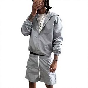 Ensemble de survêtement gris à capuche pour homme – Décontracté, été, séchage rapide, polyester, short et veste, tenue de sport - Product Image 2