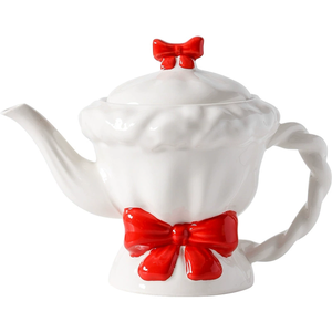 Original Modern Exquisite Bow Design Ceramic One Teapot and Four Cups Set for Best Friend Gift - Product Image 5