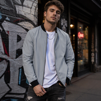Blouson Bomber Homme Col et Poignets Côtelés Polyester Léger Coupe-Vent Entièrement Zippé Vêtement d'extérieur Décontracté