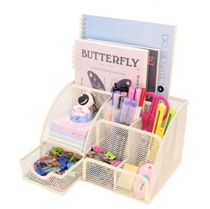 <b>Office</b> Supplies Multi-functional Stationery Storage 5 Compartments Black Metal Mesh Desk Organizer for Pencil Pen Holder - Product Image 3