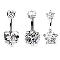 Vente en gros, stock disponible : Bijoux de piercing pour nombril en acier inoxydable, anneaux de nombril à double extrémité avec 4 griffes et zircone cubique