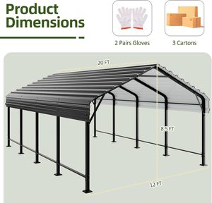 Abri de <span class=keywords><strong>voiture</strong></span> métallique 12x20 pieds, <span class=keywords><strong>Garage</strong></span> surdimensionné avec base renforcée, Abri de <span class=keywords><strong>voiture</strong></span> extérieur galvanisé, Auvent de <span class=keywords><strong>voiture</strong></span> robuste - Product Image 5