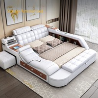 Lit intelligent multifonctionnel en bois massif, grand lit double tatami avec massage électrique, style minimaliste moderne pour chambre principale