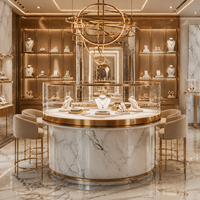 Vitrine à bijoux incurvée sur mesure BRUTALIST avec éclairage LED, design écologique et durable, aménagement complet pour magasin de détail de luxe