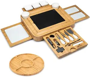 Planche à fromage en bambou naturel avec logo personnalisé et ensemble d'outils planche en bois avec tiroir à couteaux pour la salle à manger adaptée aux réunions de famille