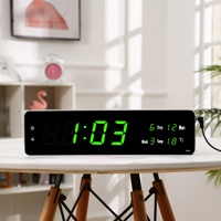 Horloge murale numérique LED moderne avec calendrier perpétuel, phases de lune, affichage de la température, veilleuse, silencieuse, en aluminium