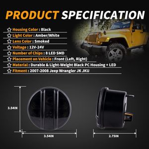 Nouveaux feux de signalisation LED <span class=keywords><strong>pour</strong></span> calandre avant avec lentilles fumées <span class=keywords><strong>pour</strong></span> Wrangler JK JKU 2007-2017, LED ambre - Product Image 4